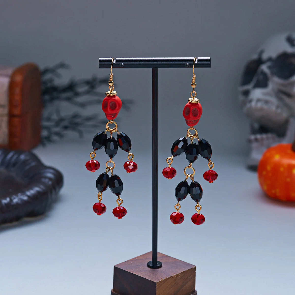 Boucles d'oreilles crâne 3D Halloween – Gothiques à pampilles