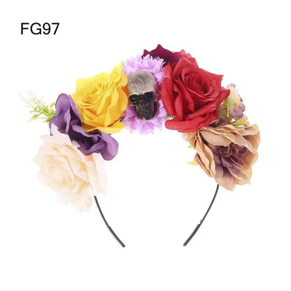 Couronne de Fleurs avec Voile Noir - Halloween Día de los Muertos