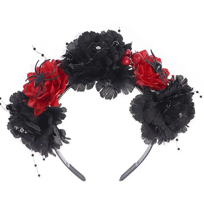 Couronne de Fleurs avec Voile Noir - Halloween Día de los Muertos