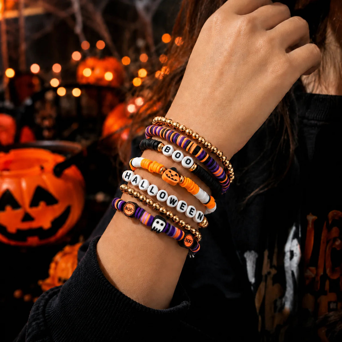 Bracelet perlé Halloween – Citrouille et fantôme