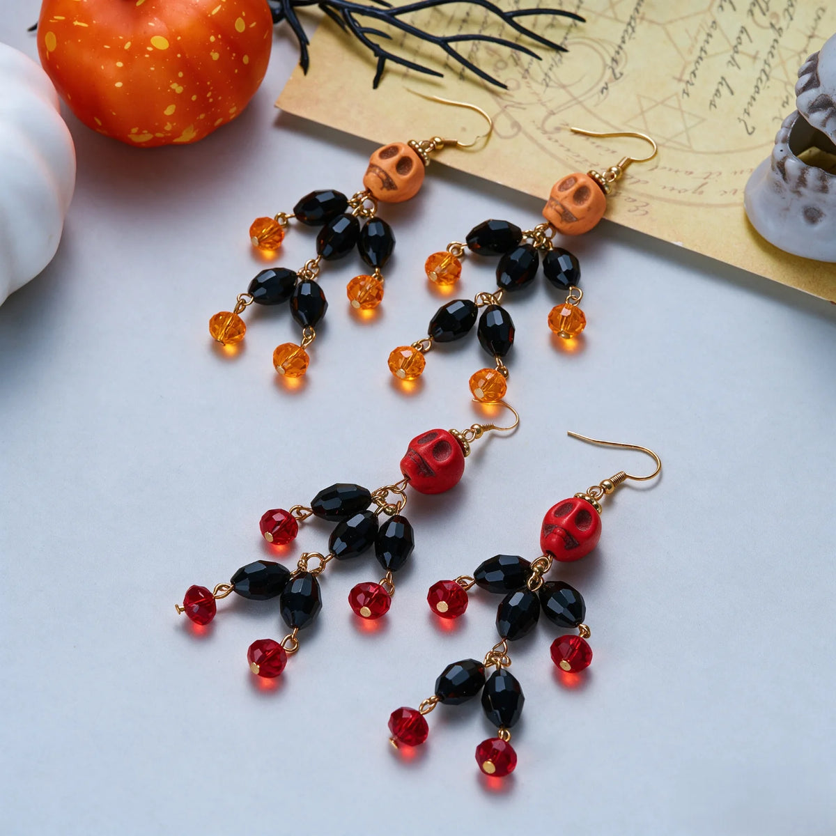 Boucles d'oreilles crâne 3D Halloween – Gothiques à pampilles