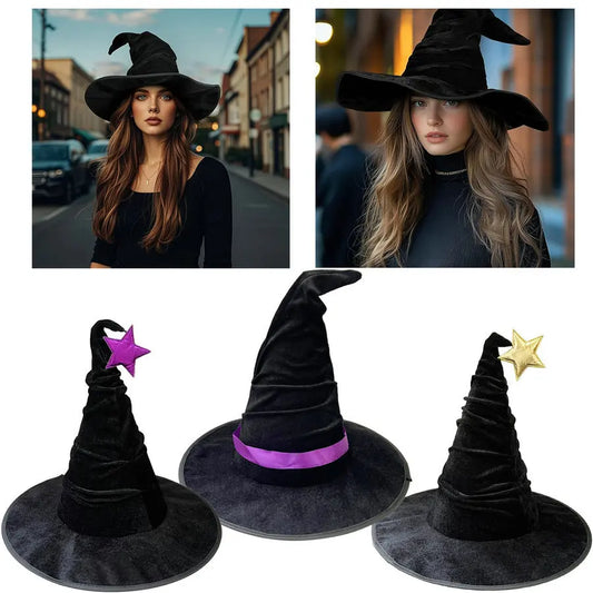 Chapeau de Sorcière Vintage en Velours Noir - Halloween