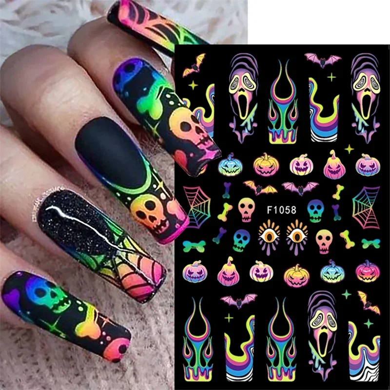 Stickers Ongles Halloween Mignons - Fantôme, Citrouille, Chat Noir