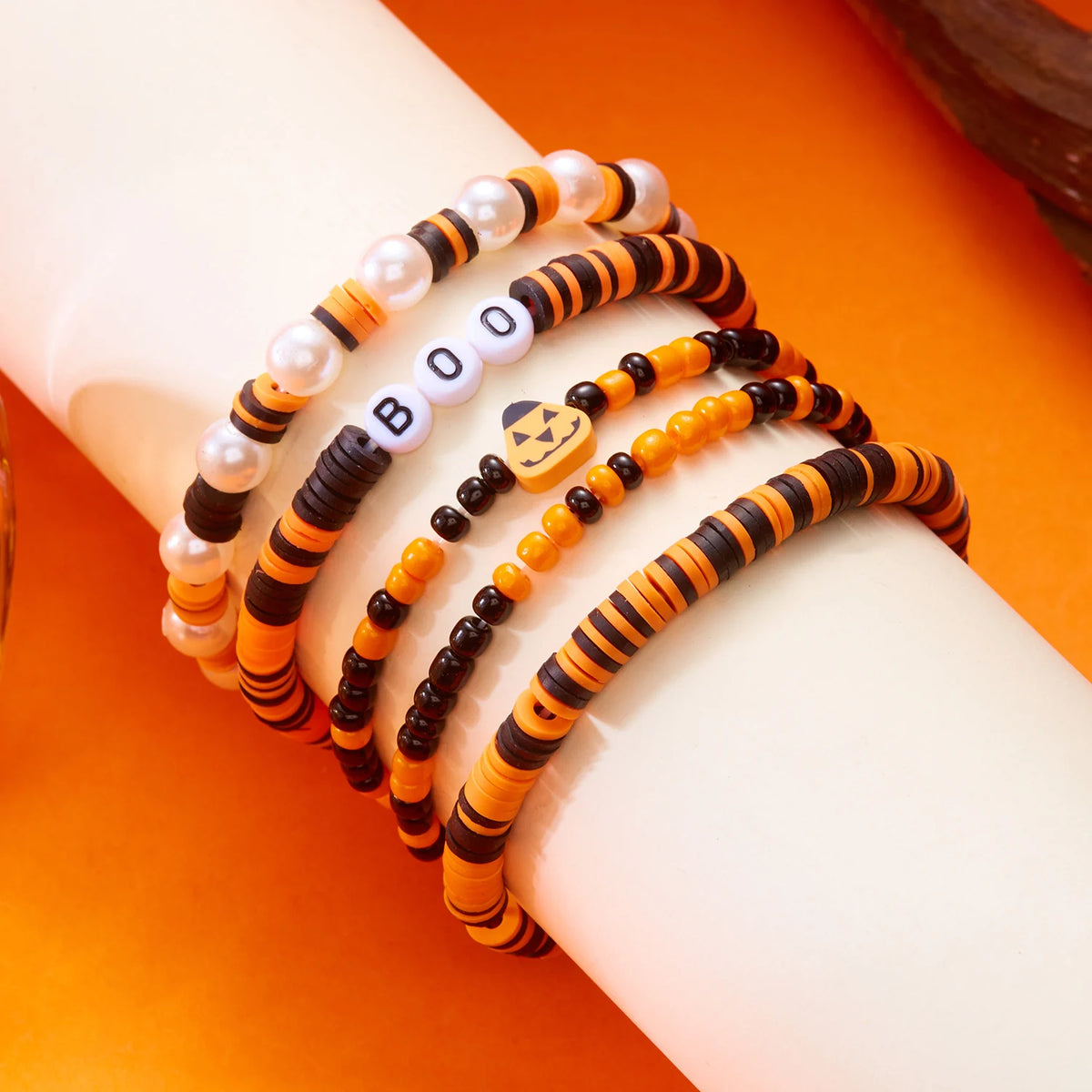 Bracelet gothique Halloween – Crâne, chauve-souris et citrouille