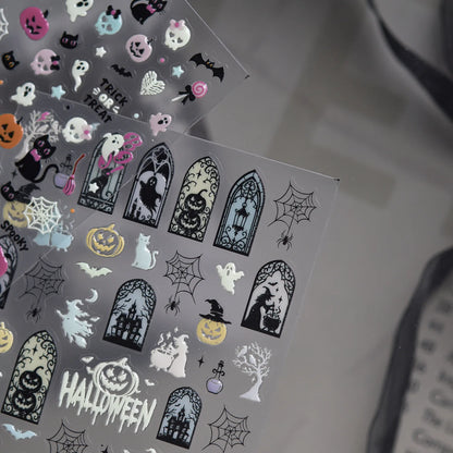 Stickers Ongles Halloween Lumineux - Sorcière, Fantômes, Citrouilles