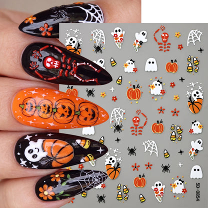 Stickers Ongles Halloween 5D - Fantôme, Momie, Vampire, Sorcière