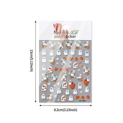 Planche Stickers Ongles Halloween 3D - Fantôme, Citrouille, Marguerite