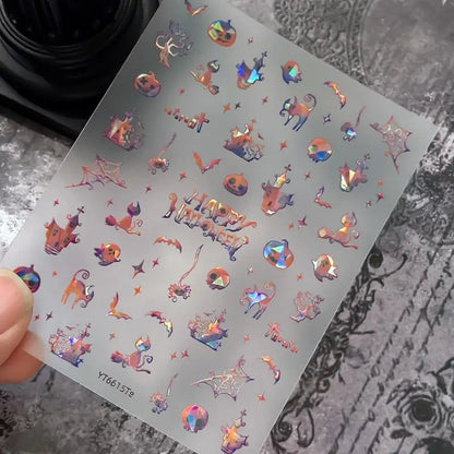 Stickers Ongles Sorcière Halloween 5D Irisé - Fantôme, Citrouille