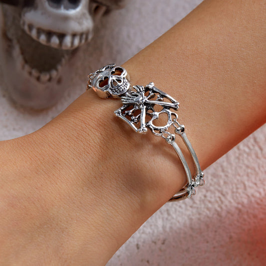 Bracelet main squelette Halloween – Argenté vintage