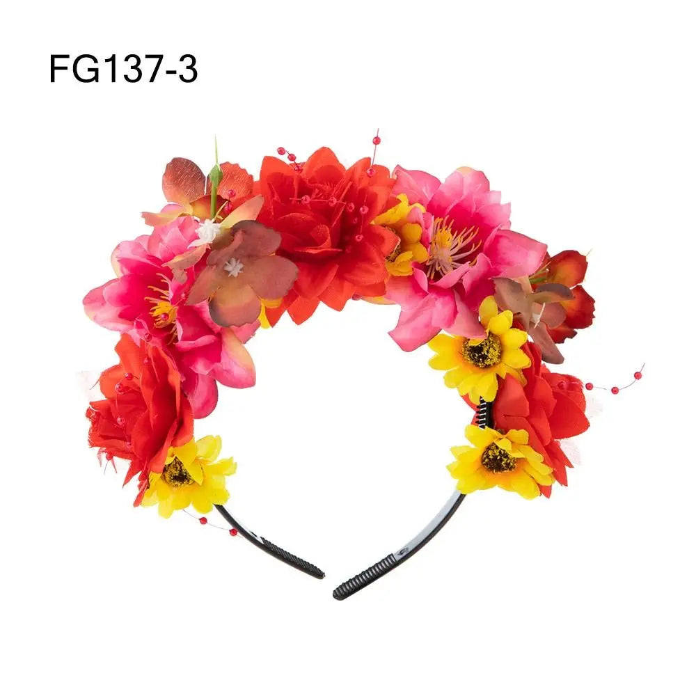 Couronne de Fleurs avec Voile Noir - Halloween Día de los Muertos