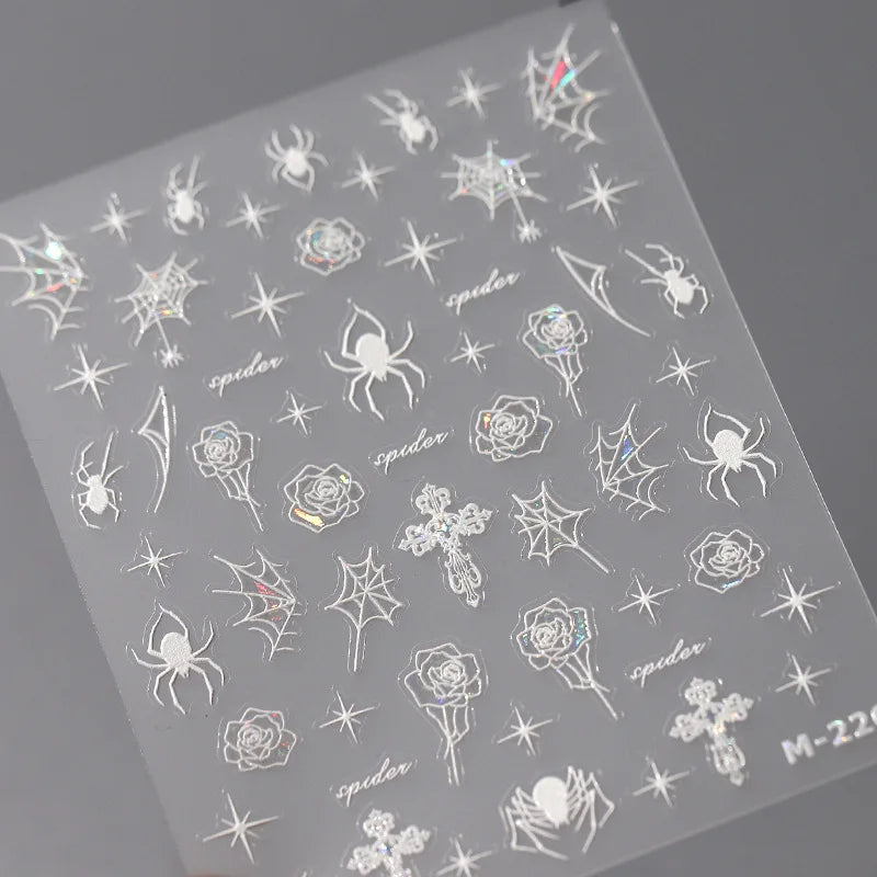 Stickers Ongles Halloween 5D Doré - Chauve-souris, Croix, Fantôme