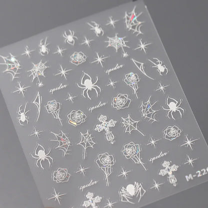 Stickers Ongles Halloween 5D Doré - Chauve-souris, Croix, Fantôme