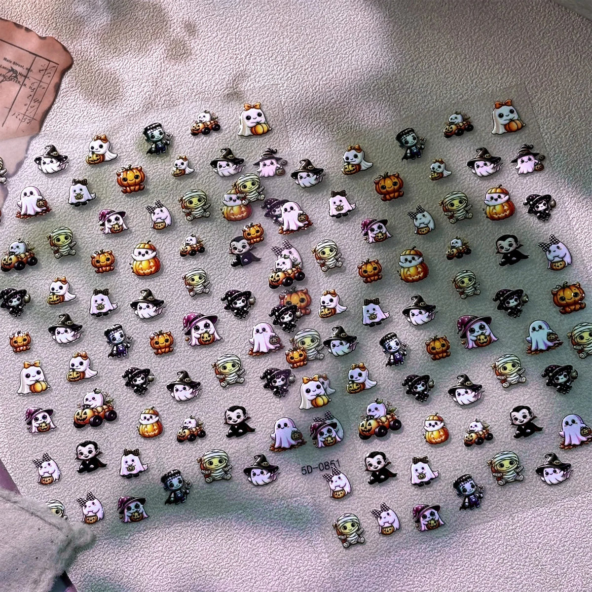 Stickers Ongles Halloween 5D - Fantôme, Momie, Vampire, Sorcière