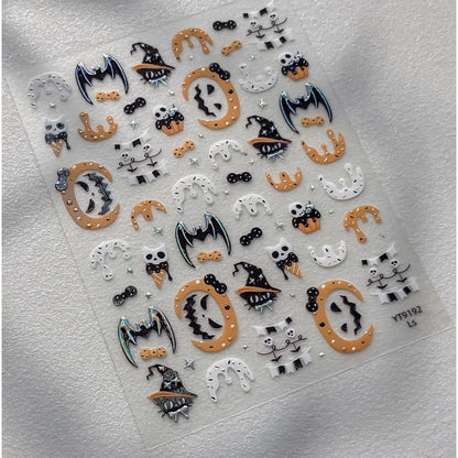 Stickers Ongles Halloween Cartoon - Glace, Chauve-souris, Citrouille