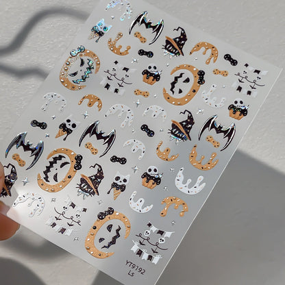 Stickers Ongles Halloween Cartoon - Glace, Chauve-souris, Citrouille