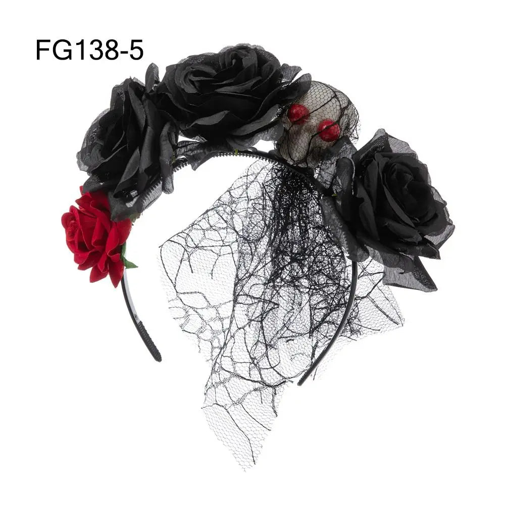 Couronne de Fleurs avec Voile Noir - Halloween Día de los Muertos