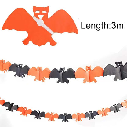 Guirlande en Papier Halloween 3m - Citrouille, Crâne, Chauve-souris