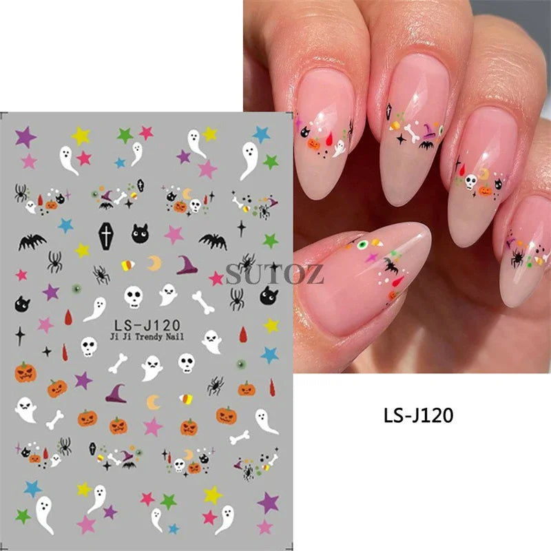 Stickers Ongles Halloween Mignons - Fantôme, Citrouille, Chat Noir