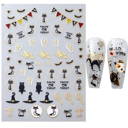 Stickers Ongles Halloween Mignons - Fantôme, Citrouille, Chat Noir