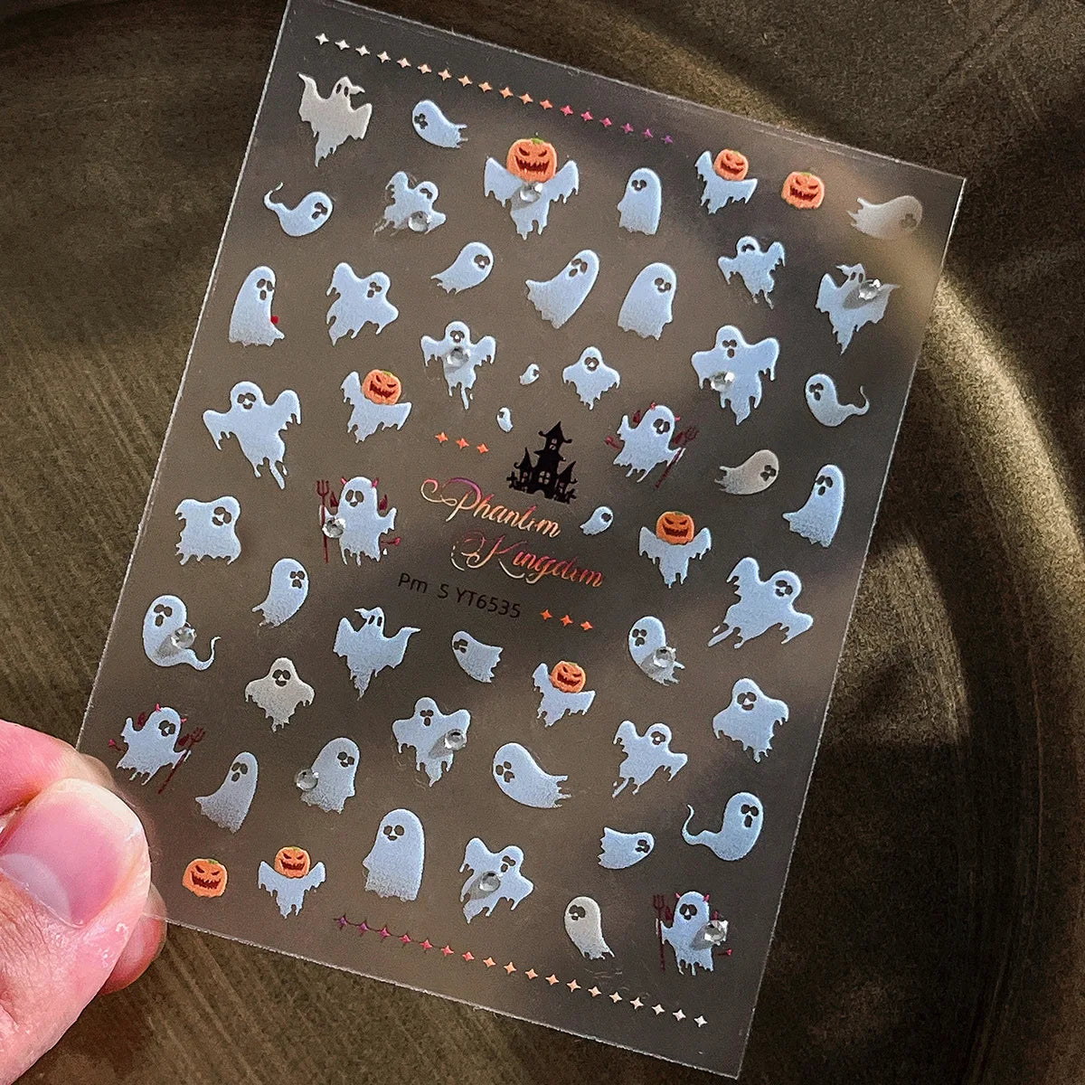 Stickers Ongles Halloween 5D Doré - Chauve-souris, Croix, Fantôme