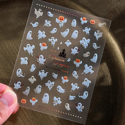Stickers Ongles Halloween 5D Doré - Chauve-souris, Croix, Fantôme