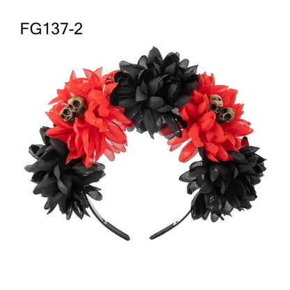 Couronne de Fleurs avec Voile Noir - Halloween Día de los Muertos