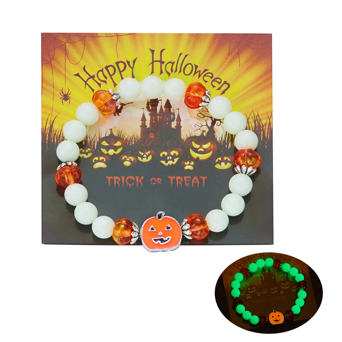 Bracelet lumineux Halloween – Citrouille et fantôme