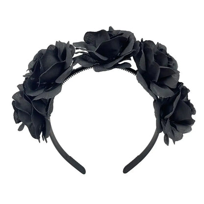 Couronne de Fleurs avec Voile Noir - Halloween Día de los Muertos