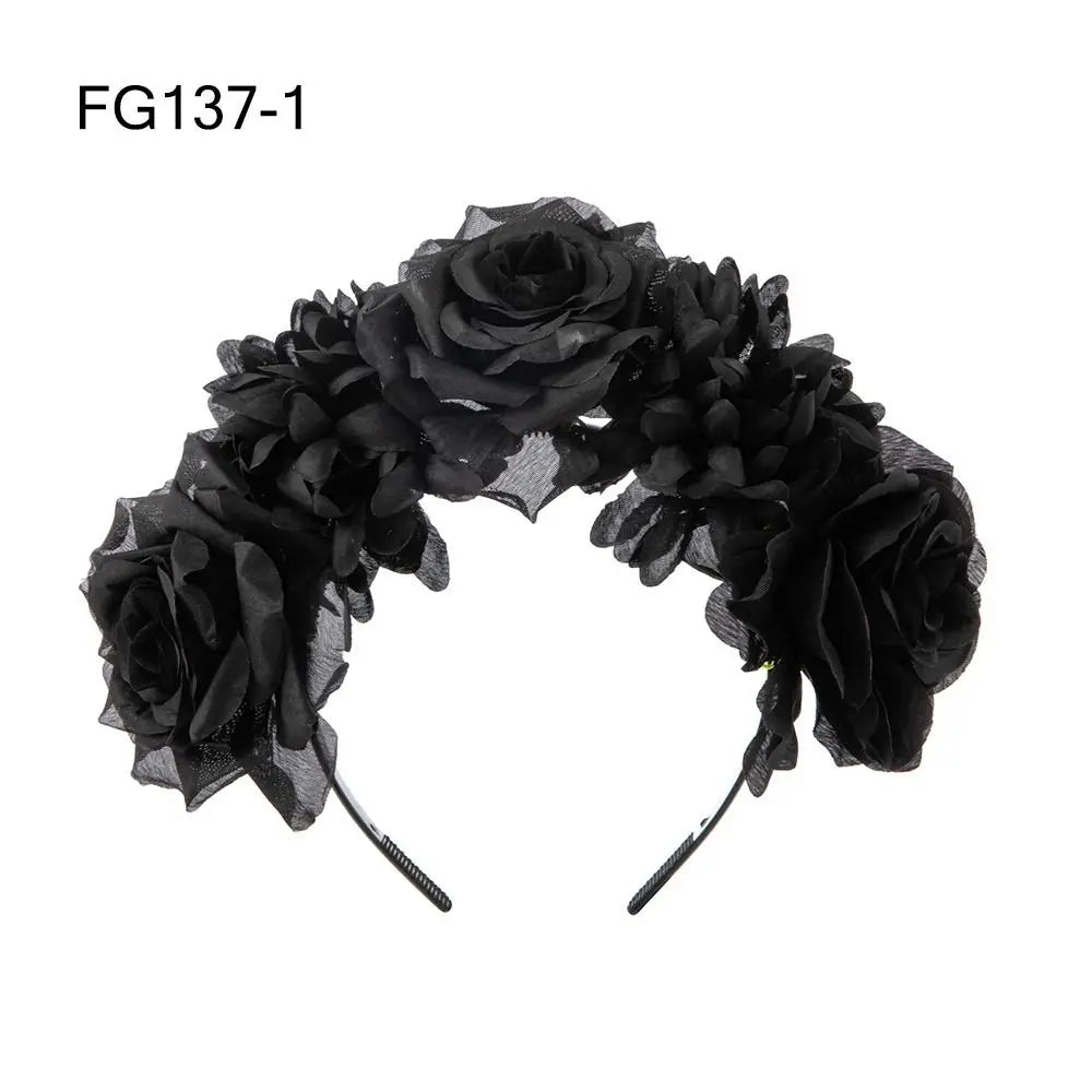Couronne de Fleurs avec Voile Noir - Halloween Día de los Muertos