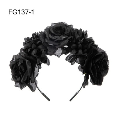Couronne de Fleurs avec Voile Noir - Halloween Día de los Muertos