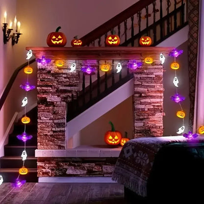 Guirlande Lumineuse LED Halloween - Citrouilles, Chauves-souris, Fantômes
