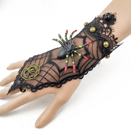 Bracelet gothique en dentelle – Crâne, squelette et araignée