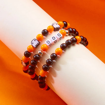 Bracelet gothique Halloween – Crâne, chauve-souris et citrouille