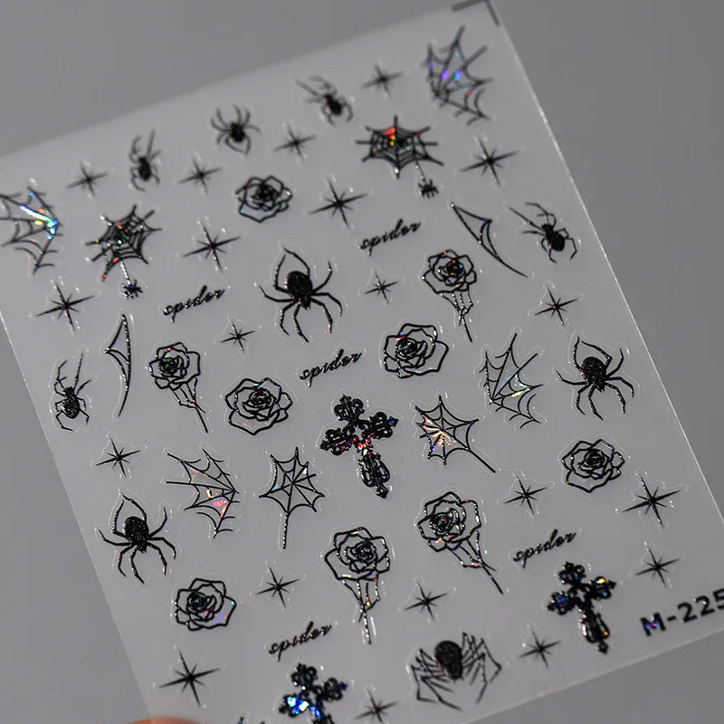 Stickers Ongles Halloween 5D Doré - Chauve-souris, Croix, Fantôme
