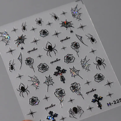 Stickers Ongles Halloween 5D Doré - Chauve-souris, Croix, Fantôme