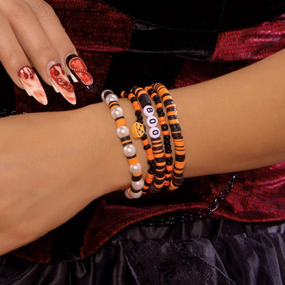 Bracelet gothique Halloween – Crâne, chauve-souris et citrouille
