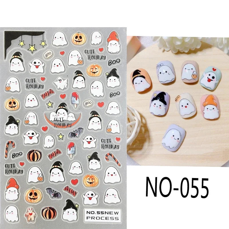 Stickers Ongles Halloween Mignons - Fantôme, Citrouille, Chat Noir