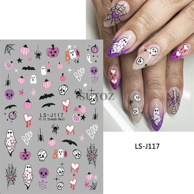 Stickers Ongles Halloween Mignons - Fantôme, Citrouille, Chat Noir