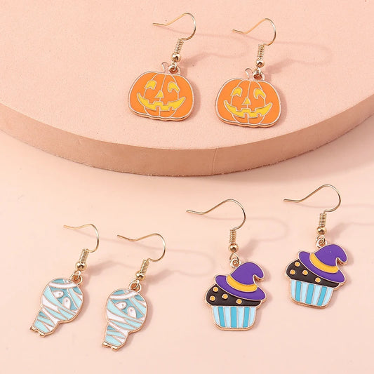 Boucles d'oreilles Halloween – Momie, œil, fantôme et citrouille
