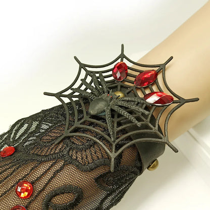 Bracelet gothique en dentelle – Crâne, squelette et araignée
