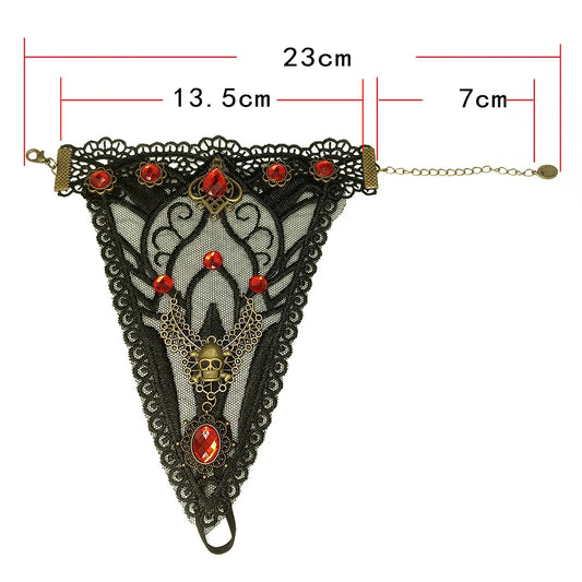 Bracelet gothique en dentelle – Crâne, squelette et araignée