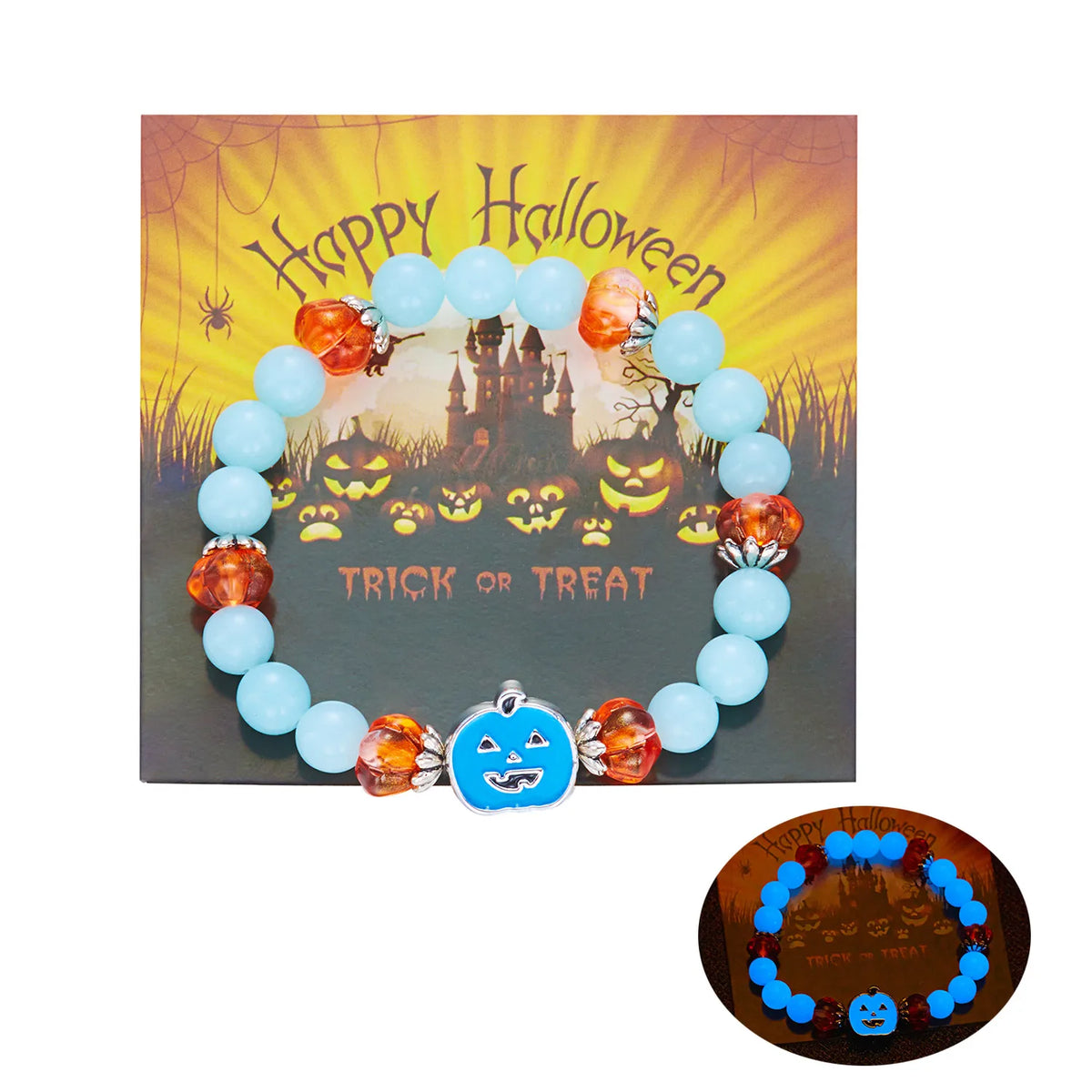 Bracelet lumineux Halloween – Citrouille et fantôme