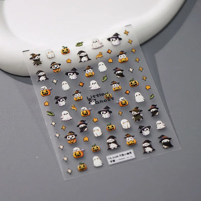 Stickers Ongles Halloween 5D Doré - Chauve-souris, Croix, Fantôme