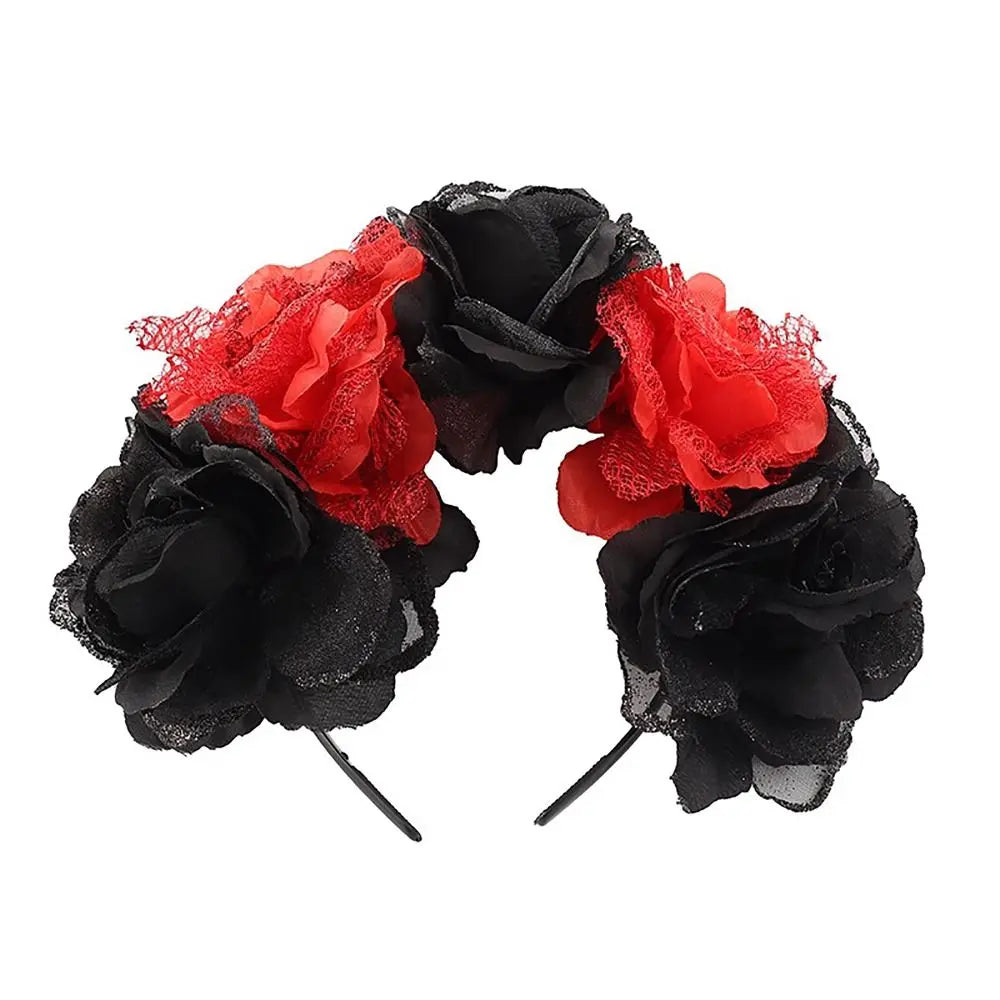 Couronne de Fleurs avec Voile Noir - Halloween Día de los Muertos