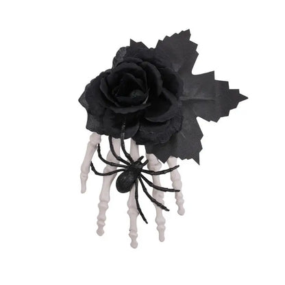 Pince à Cheveux Main Squelette et Rose Noire - Gothique