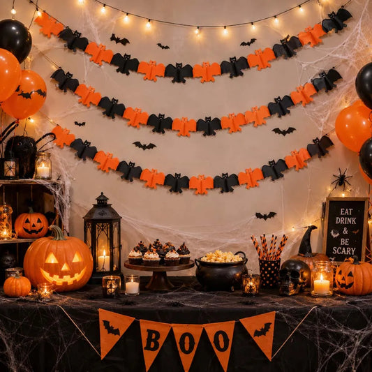 Guirlande en Papier Halloween 3m - Citrouille, Crâne, Chauve-souris