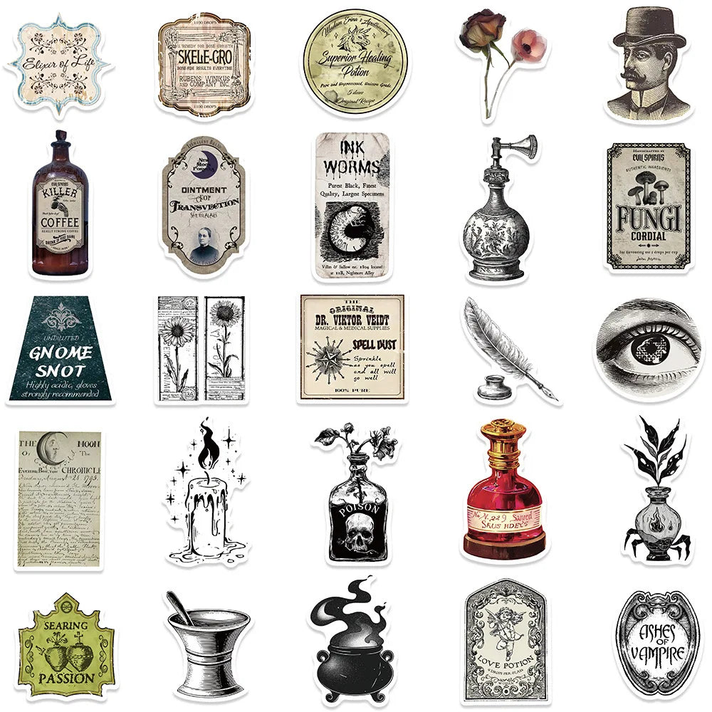 Stickers Halloween Vintage Fioles de Potion - Style Gothique Rétro