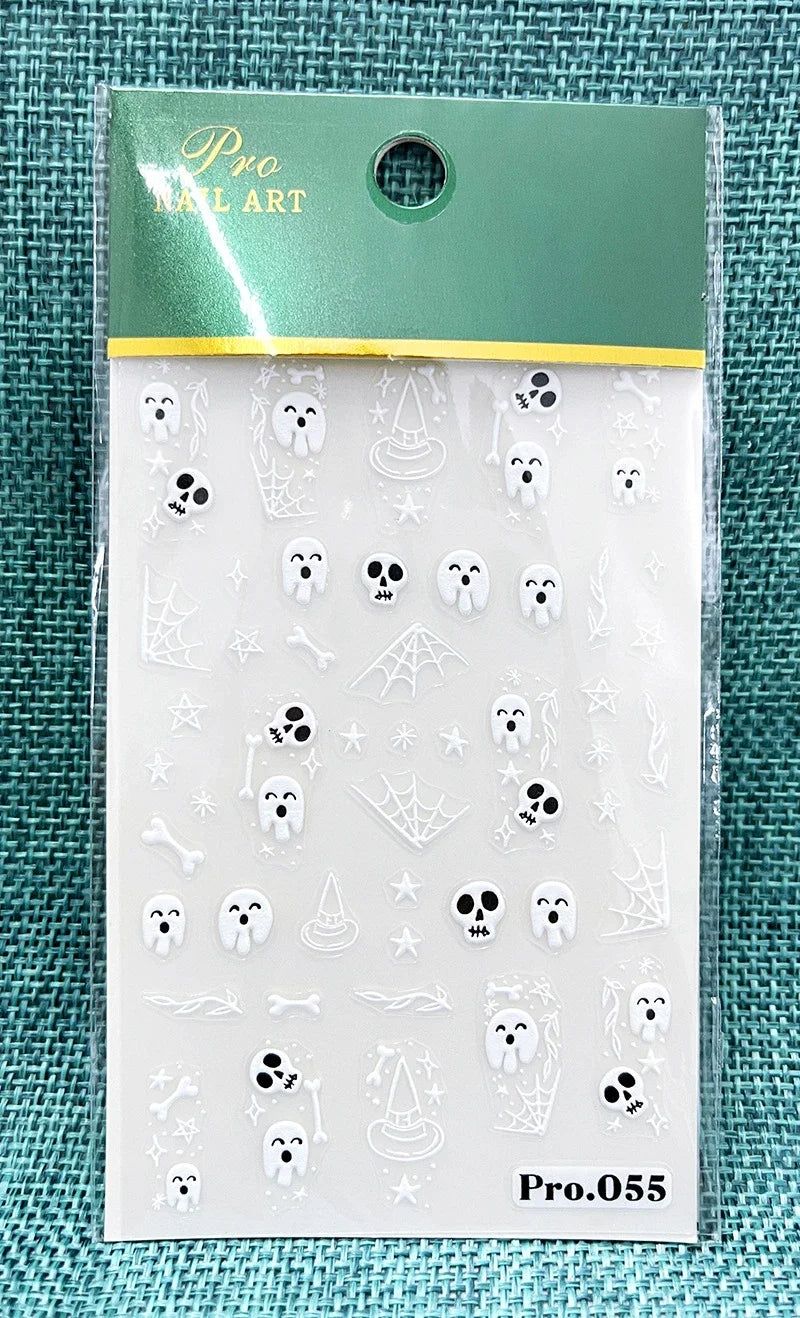 Stickers Ongles Halloween Mignons - Fantôme, Citrouille, Chat Noir